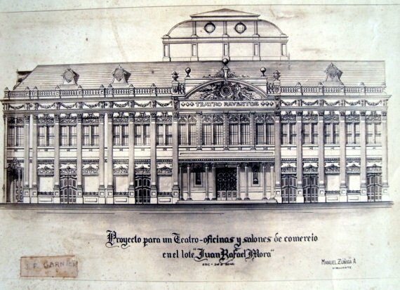 Plano original de la fachada del antiguo Teatro Raventós, hoy Teatro Melico Salazar